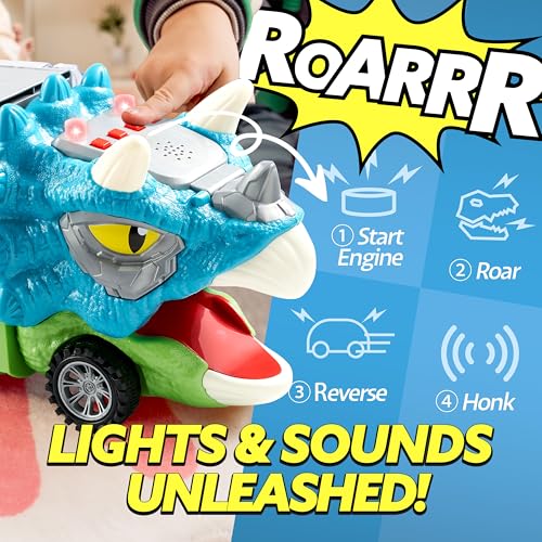 JOYIN 13 in 1 Dinosaur Toys for Kids 35 Triceraptor Dinosaur Truck with 12 Pull Back Cars Birthday Gifts Toys for 3 4 5 Year Old Boy Transport Carrier Truck for Toddlers 34 Years - Image 5