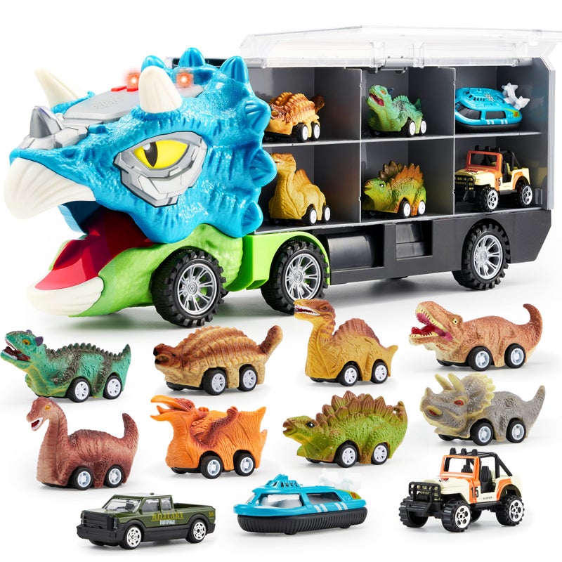 JOYIN 13 in 1 Dinosaur Toys for Kids 35 Triceraptor Dinosaur Truck with 12 Pull Back Cars Birthday Gifts Toys for 3 4 5 Year Old Boy Transport Carrier Truck for Toddlers 34 Years - Image 2