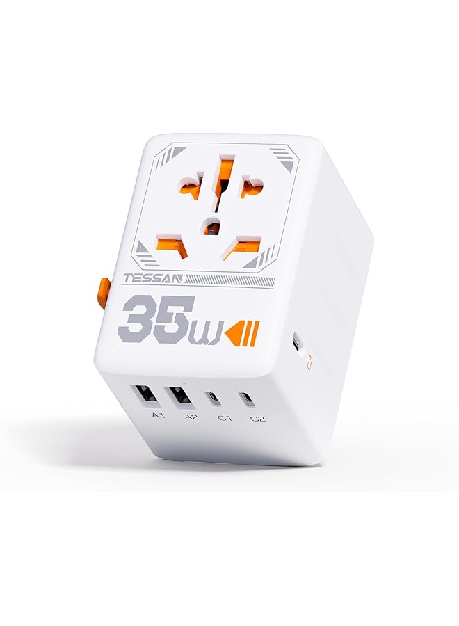 TESSAN محول سفر عالمي TESSAN 35W، محول قابس دولي مع 3 منافذ USB C و 2 منافذ USB A، مخرج طاقة عالمي من AE إلى أوروبا EU US AUS أيرلندا (النوع C، G، A، I) - Image 1