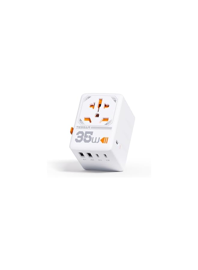 TESSAN محول سفر عالمي TESSAN 35W، محول قابس دولي مع 3 منافذ USB C و 2 منافذ USB A، مخرج طاقة عالمي من AE إلى أوروبا EU US AUS أيرلندا (النوع C، G، A، I) - Image 2