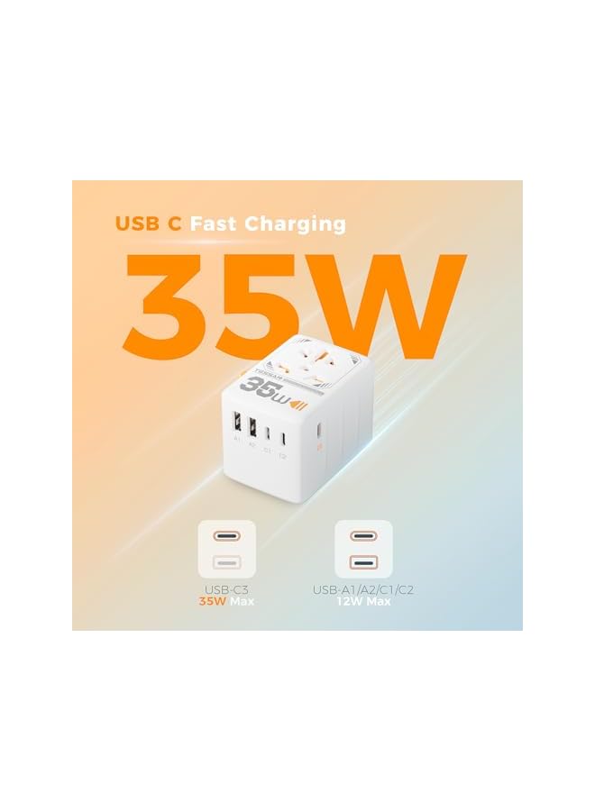 TESSAN محول سفر عالمي TESSAN 35W، محول قابس دولي مع 3 منافذ USB C و 2 منافذ USB A، مخرج طاقة عالمي من AE إلى أوروبا EU US AUS أيرلندا (النوع C، G، A، I) - Image 3