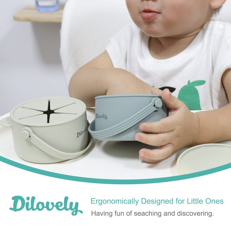 Dilovely Snack Cups for Toddlers, Silicone Snacks Containers, Baby Food Catcher Spill Proof, Kid Snacks Holder with DustProof Lid, 2 Pack Dishwasher Safe and BPA Free 9 Oz - Image 4