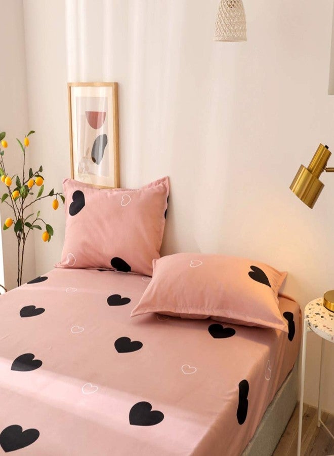 Feelyou Girls Cute Heart Pattern Fitted Sheet for Kids Twin Size Lovely Pink Black Bedroom Decor Bed Sheet Set Girly Cartoon Love Geometric Bedding Set Children Modern Design Bed Cover with 1 Pillow Case - Image 4