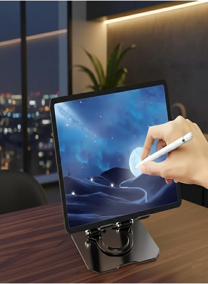 حامل تابلت مكتبي، حامل ألومنيوم قابل للتعديل والدوران 360 درجة لأجهزة iPad، حامل قابل للطي وتعديل الارتفاع للهواتف والأجهزة اللوحية، متوافق مع iPad Pro/Air/Mini وGalaxy Tab والأجهزة من 4 إلى 13 بوصة - Image 2