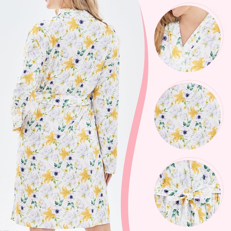 V.&GRIN Mommy and Me Robe and Swaddle Set, Maternity Robe and Matching Baby Blanket | Hospital Outfits Labor Delivery(Yellow FlowerL/XL) - Image 2