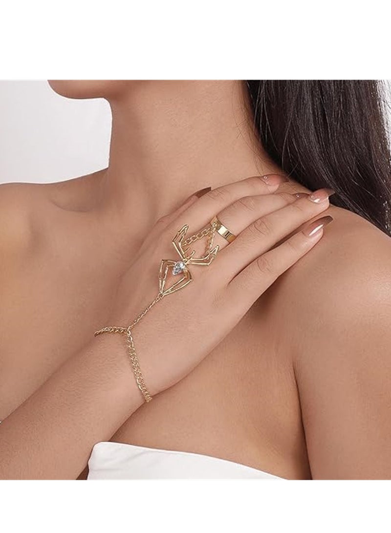 KASTWAVE Hand Chain and Ring, Spider Bracelet for Women Finger Ring Bracelet Hand Harness Bracelets Spider Hand Jewelry for Party, 2 Pcs - Image 3