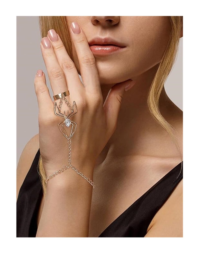 KASTWAVE Hand Chain and Ring, Spider Bracelet for Women Finger Ring Bracelet Hand Harness Bracelets Spider Hand Jewelry for Party, 2 Pcs - Image 5