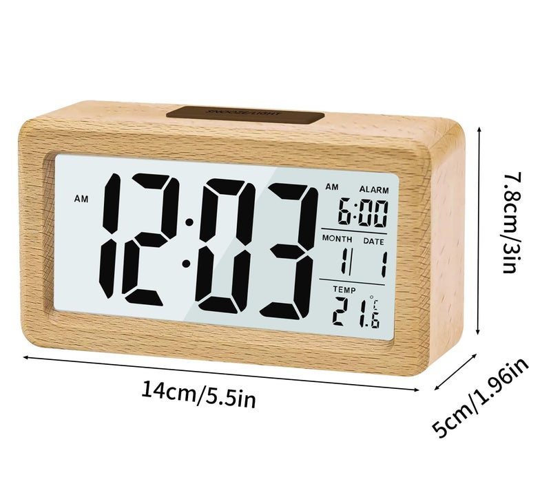 Kadio Digital Wooden Color Alarm Clock, LED Digital Clock Without Ticking with Date Display, Temperature, Snooze Function, for Bedroom, Bedside, Office, Battery Powered - Image 2