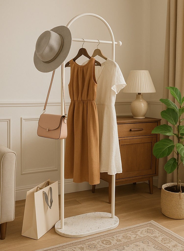 Loquat Metal Arch Coat Rack Freestanding with Heavy Stable Marble Base Sturdy Coat Rack Stand for Clothes/Bags/Hats White Coat Rack Stand for Entryway Bedroom Office Narrow Place - Image 2