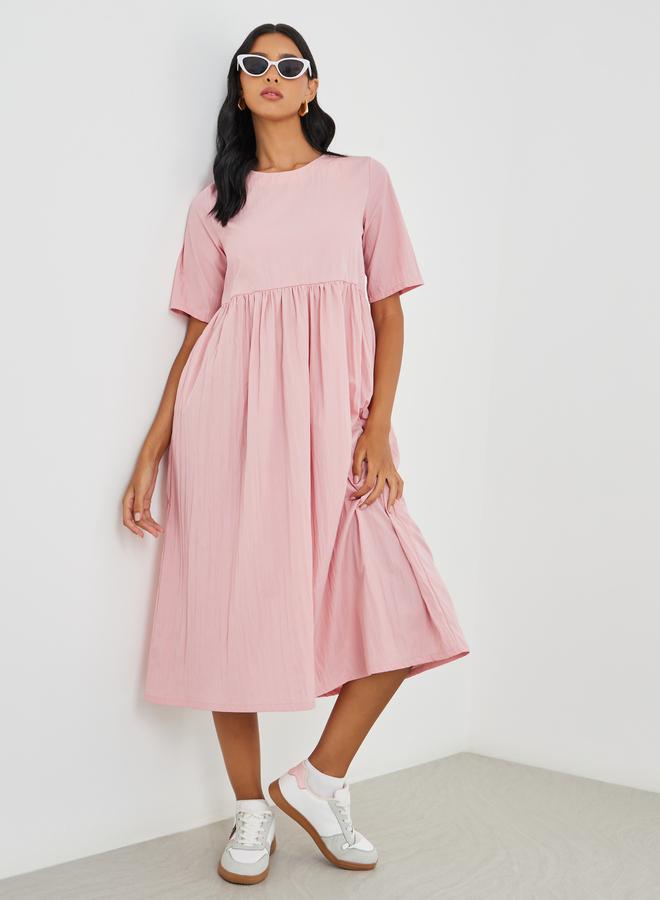 تايك تو فستان ميدي - بأكمام قصيرة وياقة دائرية - Image 1