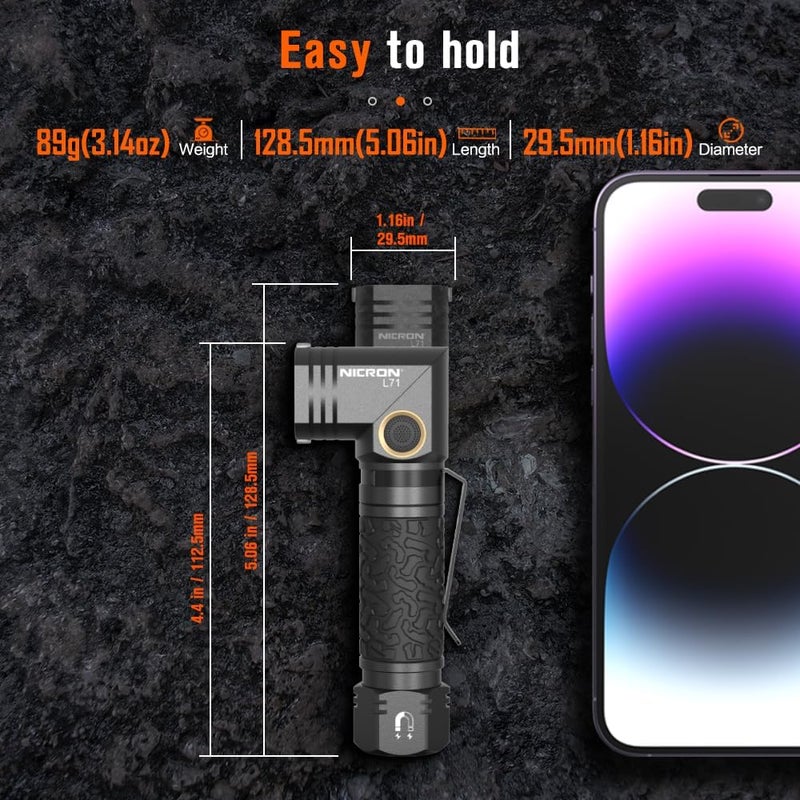 NICRON L71 Tactical Flashlights High Lumens Type-C Rechargeable Magnetic Flashlight 90 Degree Working Light, IP65 Waterproof 1800 Lumens LED 8 Modes Flashlights for Outdoor Camping Emergency - Image 3