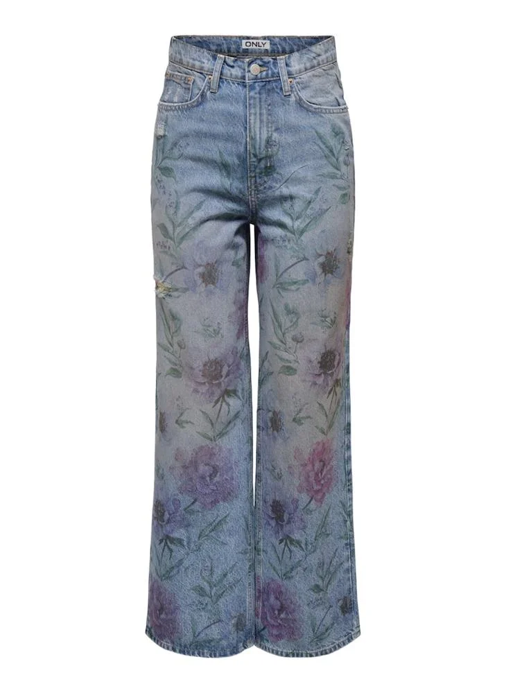 ONLY Floral Wide Leg Jeans