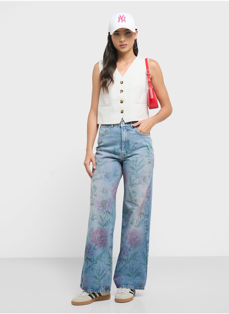 ONLY - Floral Wide Leg Jeans - Image 1