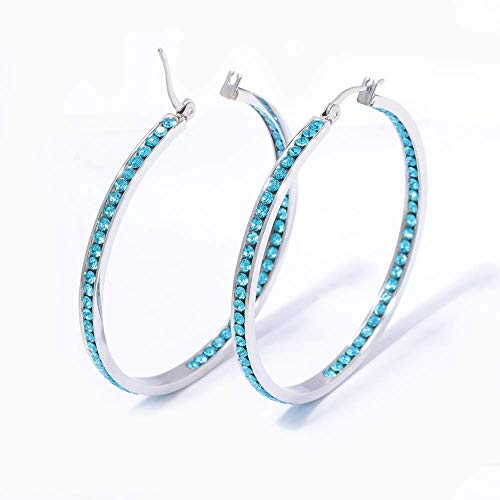 CiNily Earring Hoops-Large Hoops Stainless Steel Hoop Earrings for Women Blue Cubic Zirconia Big Hoop Earrings 2" - Image 3