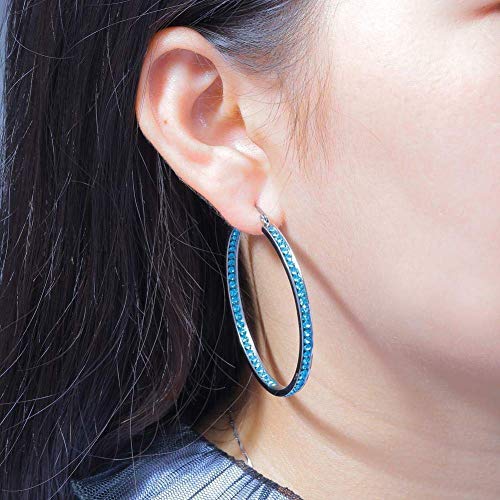 CiNily Earring Hoops-Large Hoops Stainless Steel Hoop Earrings for Women Blue Cubic Zirconia Big Hoop Earrings 2" - Image 5