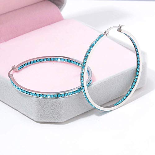 CiNily Earring Hoops-Large Hoops Stainless Steel Hoop Earrings for Women Blue Cubic Zirconia Big Hoop Earrings 2" - Image 4