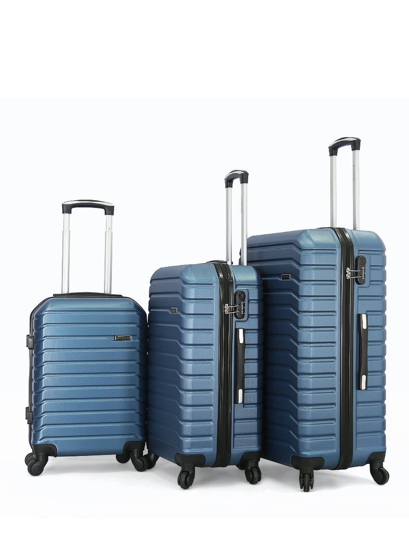 GIORDANO طقم عربة أمتعة بقضيب حديدي ABS مكون من 3 قطع مع قفل TSA مقاس 20/24/28 بوصة أزرق  - Image 1