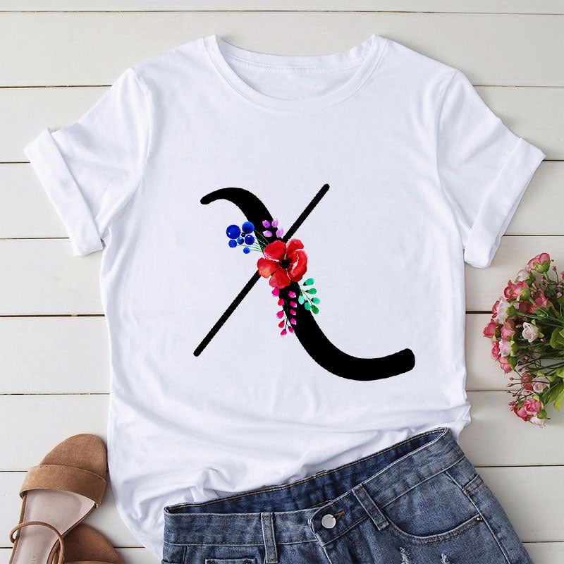 [Hair On The Day] T-Shirt Women'S Short-Sleeved Printed Butterfly Letter Large Size T-Shirt 26 English Women'S Wear - Image 1