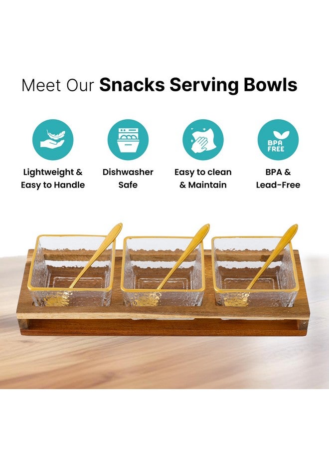 The Better Home Platters Serving Set for Snacks with Wooden Tray,Spoon & 3Jars (180ml Each) | Premium Soda Lime Glass | Snacks Serving Bowls with Tray - Image 3
