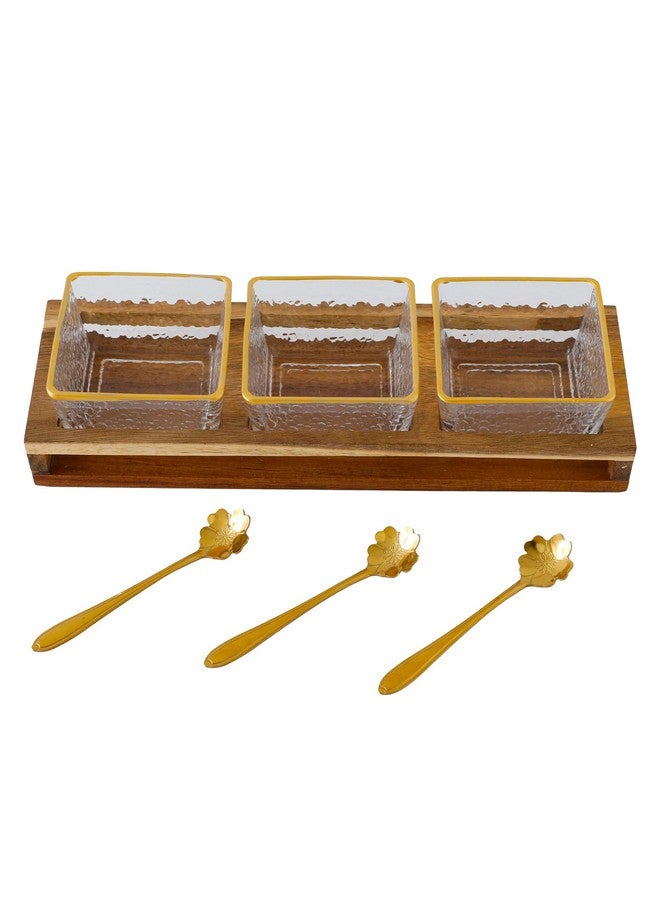 The Better Home Platters Serving Set for Snacks with Wooden Tray,Spoon & 3Jars (180ml Each) | Premium Soda Lime Glass | Snacks Serving Bowls with Tray - Image 2