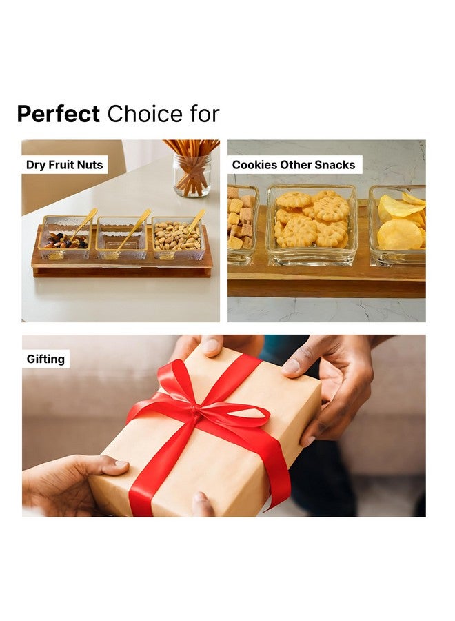 The Better Home Platters Serving Set for Snacks with Wooden Tray,Spoon & 3Jars (180ml Each) | Premium Soda Lime Glass | Snacks Serving Bowls with Tray - Image 5