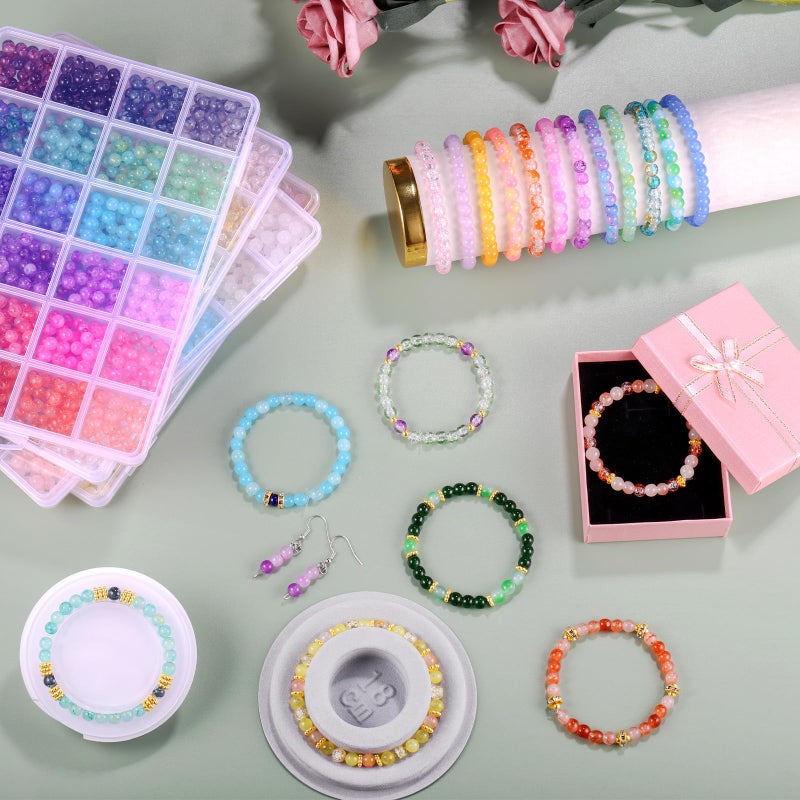 Funtopia 3524pcs Glass Beads Bracelet Making Kit, 4 Types 96 Colors 6mm Glass Beads for Bracelets, Round Crystal Beads for Jewelry Making Necklace Earrings DIY Crafts - Image 3