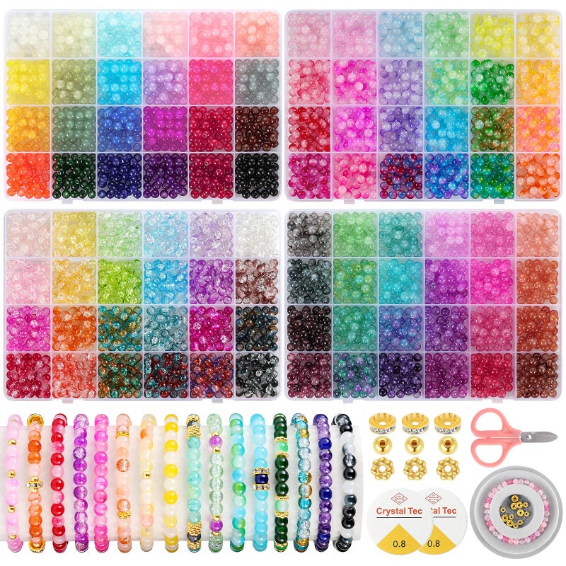 Funtopia 3524pcs Glass Beads Bracelet Making Kit, 4 Types 96 Colors 6mm Glass Beads for Bracelets, Round Crystal Beads for Jewelry Making Necklace Earrings DIY Crafts - Image 1