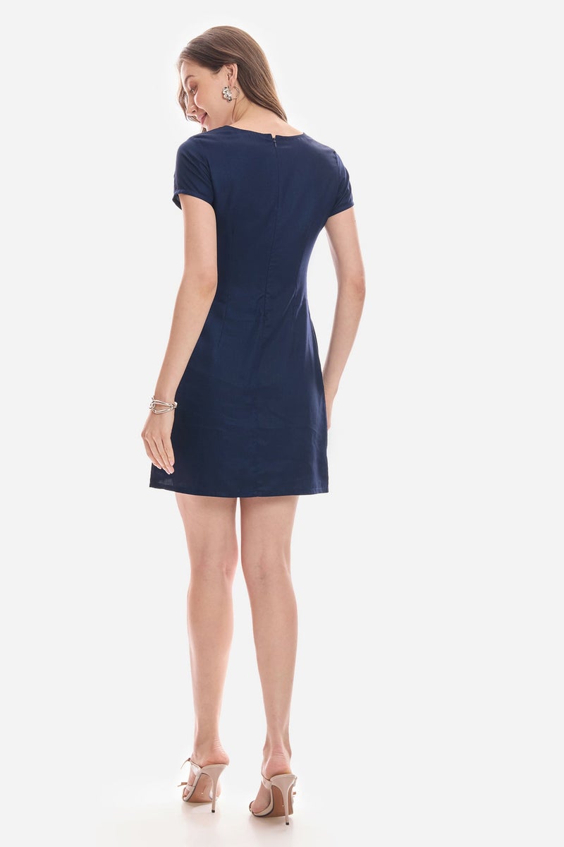 Virgio Solid Viscose Mini Shift Dress With Front Tie-Up for Women - Image 5