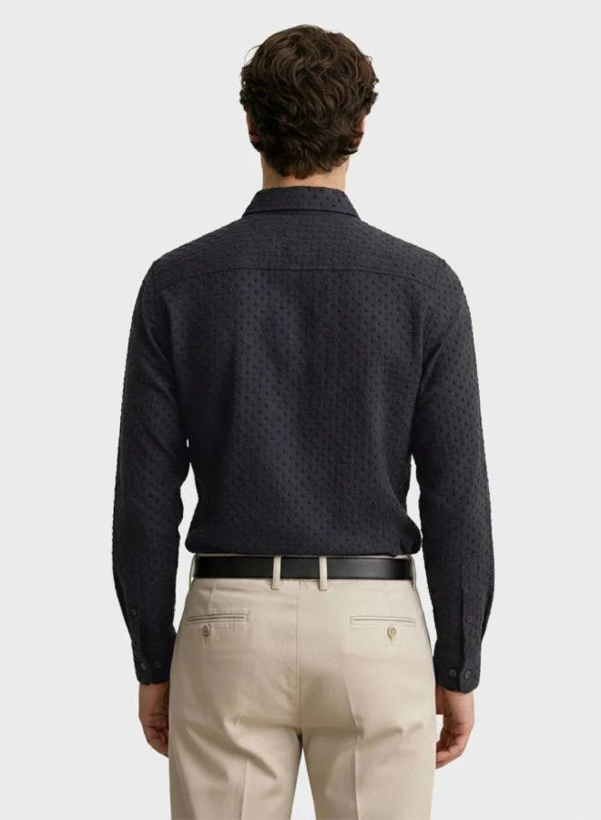 The Indian Garage Co Men Slim Fit Textured Round Neck Full Sleeves Shirt