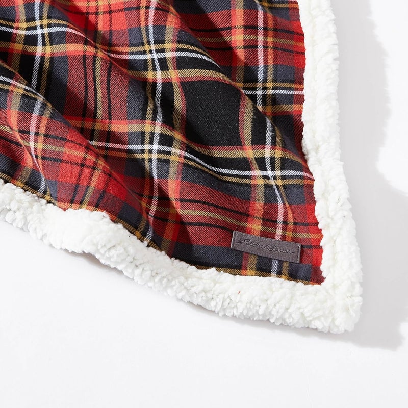 Eddie Bauer - Throw Blanket, Cotton Flannel Home Decor, All Season Reversible Sherpa Bedding (Mountain Tartan Red, Throw) - Image 4