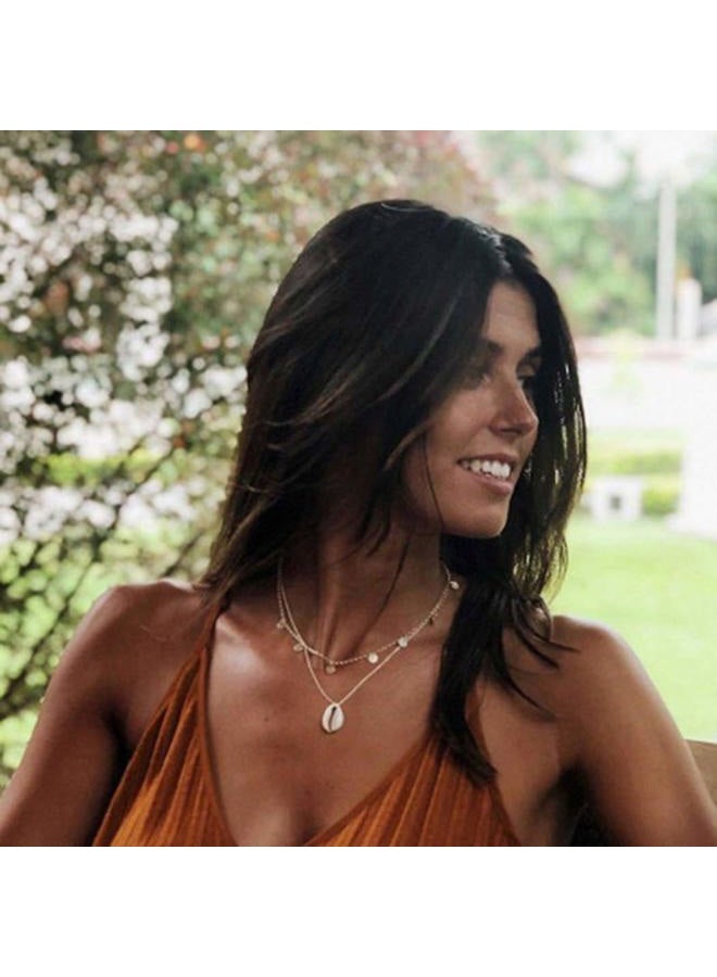 LittleB Boho Layered Shell Pendant Necklace Gold Sequins Necklaces Chain Jewellery for Women and Girls - Image 1