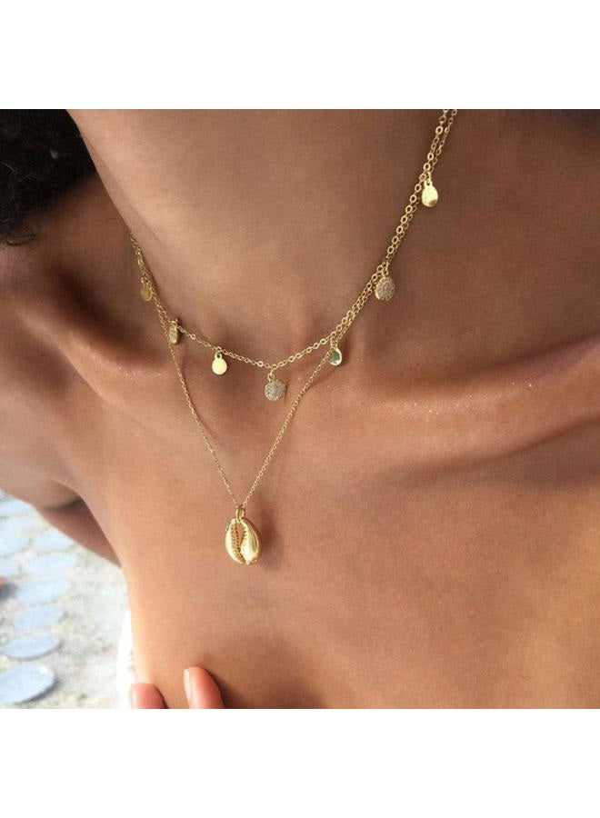 LittleB Boho Layered Shell Pendant Necklace Gold Sequins Necklaces Chain Jewellery for Women and Girls - Image 3