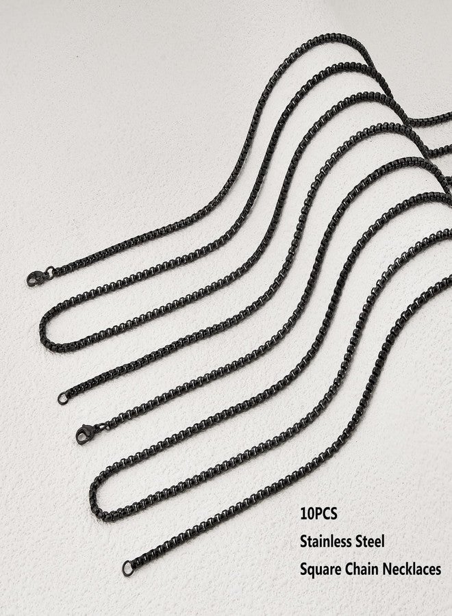 YOUBEIYEE 10 Pack Black Chain Necklace for Jewelry Making Stainless Steel Square Rolo Chains Bulk Men and Women Necklaces Set (16inch) - Image 3