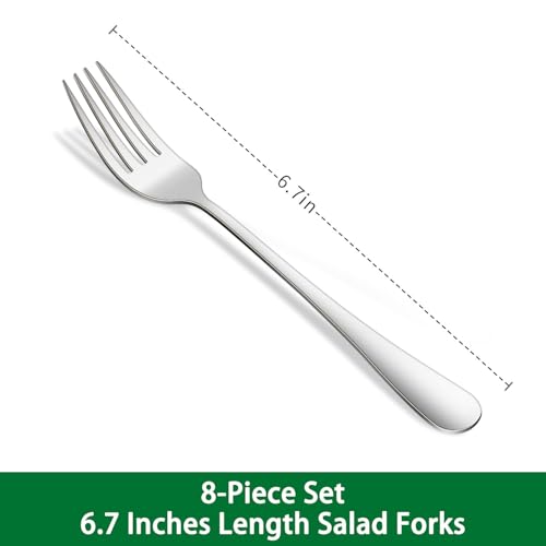 Dehov 8-Piece 6.7 Inch Salad Forks Set,Durable Dishwasher Safe Stainless Steel Dessert Forks,Silverware Fork,Flatware Fork For Home Kitchen - Image 2