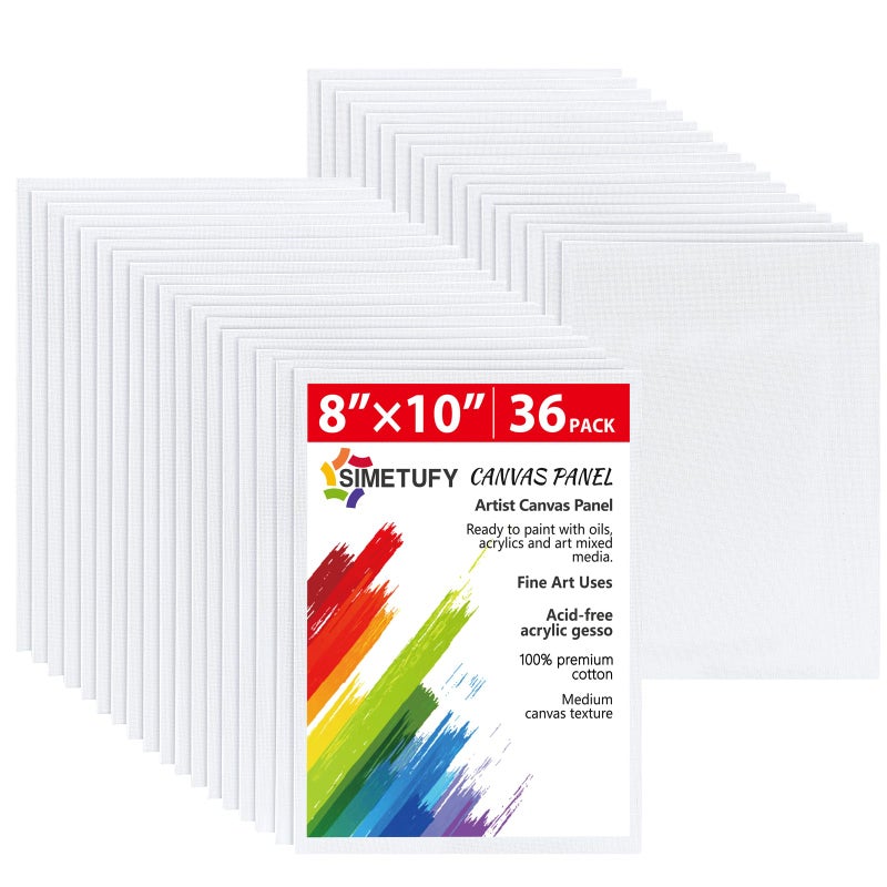 Simetufy 36 Pack 8x10 Inch Canvas Boards for Painting, Blank Canvas Panels Gesso Primed Acid-Free 100% Cotton for Acrylics Oil Watercolor Tempera Paints - Image 1