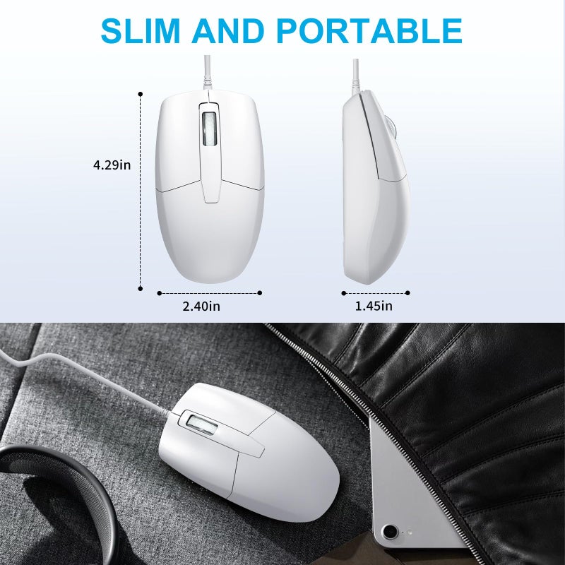 LOONASA USB C Wired Mouse, Type C Optical Mouse, Portable Silent Comfortable, for Laptop, Mac, MacBook, Android, PC, White - Image 5