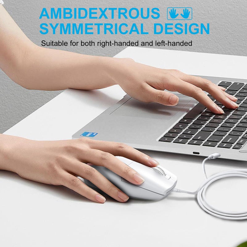 LOONASA USB C Wired Mouse, Type C Optical Mouse, Portable Silent Comfortable, for Laptop, Mac, MacBook, Android, PC, White - Image 4