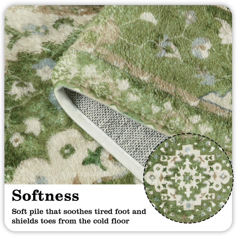 Uphome Vintage Tribal Bath Mat Sage Green Boho Non-Slip Bathroom Rug Oriental Soft Machine Washable Bathroom Mat Cute Aesthetic Floral Bath Mats for Bathroom Decor for Sink Tub Door Mat  18x25 inch - Image 1