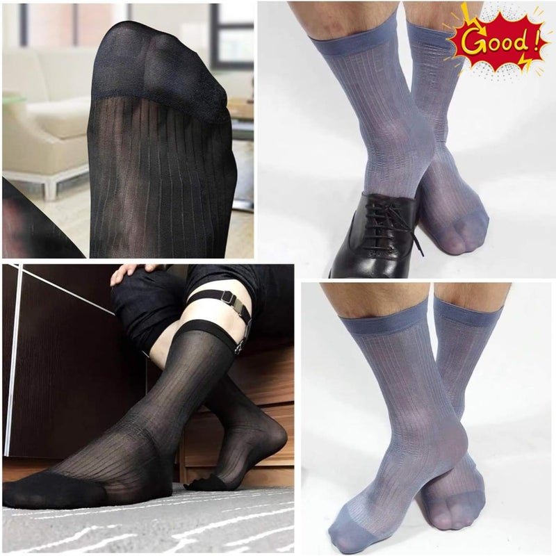 Uaussi 10 Pairs Mens Ultra Thin Dress Socks Silk Sheer Business Socks Soft Nylon Work Trouser Sox Mid Calf - Image 5