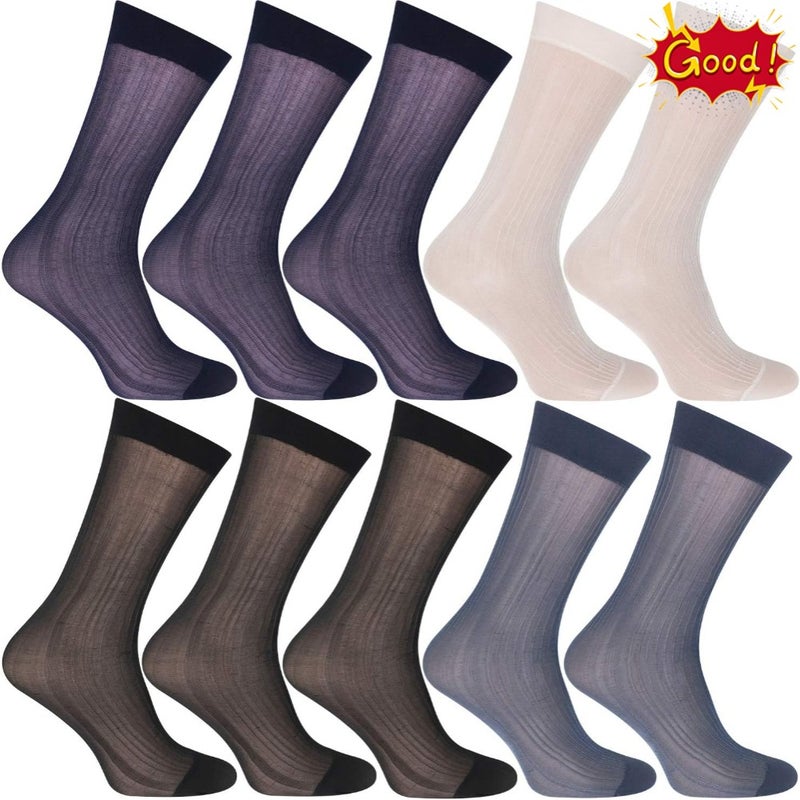 Uaussi 10 Pairs Mens Ultra Thin Dress Socks Silk Sheer Business Socks Soft Nylon Work Trouser Sox Mid Calf - Image 1