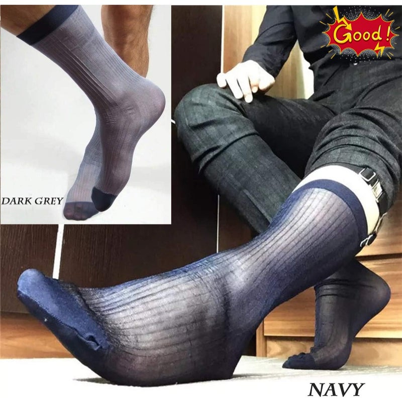 Uaussi 10 Pairs Mens Ultra Thin Dress Socks Silk Sheer Business Socks Soft Nylon Work Trouser Sox Mid Calf - Image 2