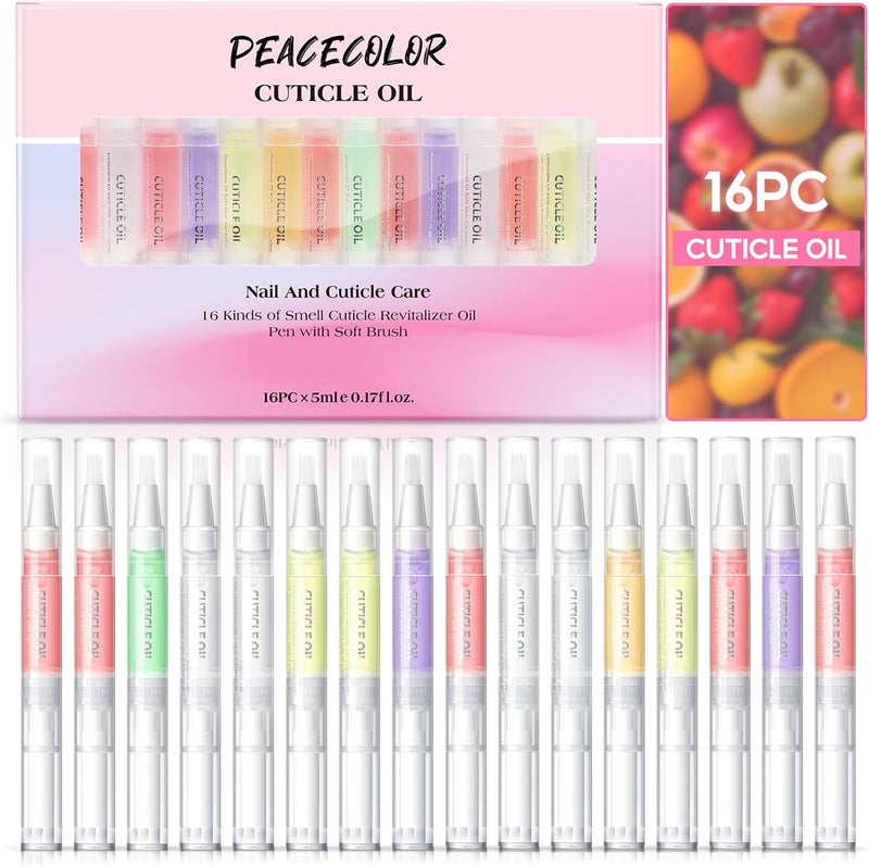 PEACECOLOR 16Pcs Cuticle Oil Pen for Nails Cuticle Oil Kit for Nail Care 16 Flavors Nail Pen for Preventing Cracking and Drying