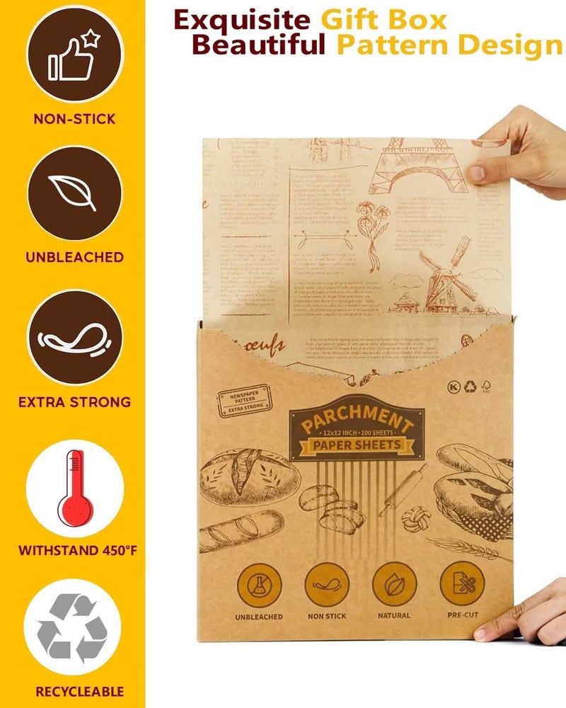 Katbite 100 Pcs Sandwich Wrapping Paper, 12x12 inch Food Basket Liners, Grease Proof & Non-stick Baking Parchment Paper - Image 3