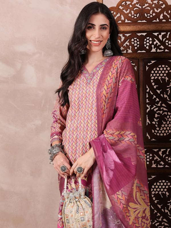 Vaamsi Women's Floral Straight Printed Kurta Pant With Dupatta (PKSKD2544PPL_M_Multicolor) - Image 4