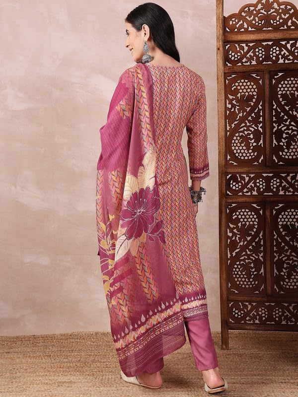 Vaamsi Women's Floral Straight Printed Kurta Pant With Dupatta (PKSKD2544PPL_M_Multicolor) - Image 2