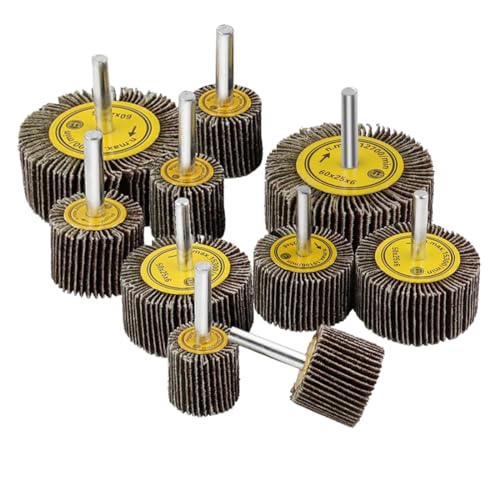 JUNLIXN 10 Pcs Abrasive Flap Wheels Sander, 1/4'' Shank Flap Wheel for Drill, Grinder, Rotary Tools (25/30/40/50/60mm) - Image 1