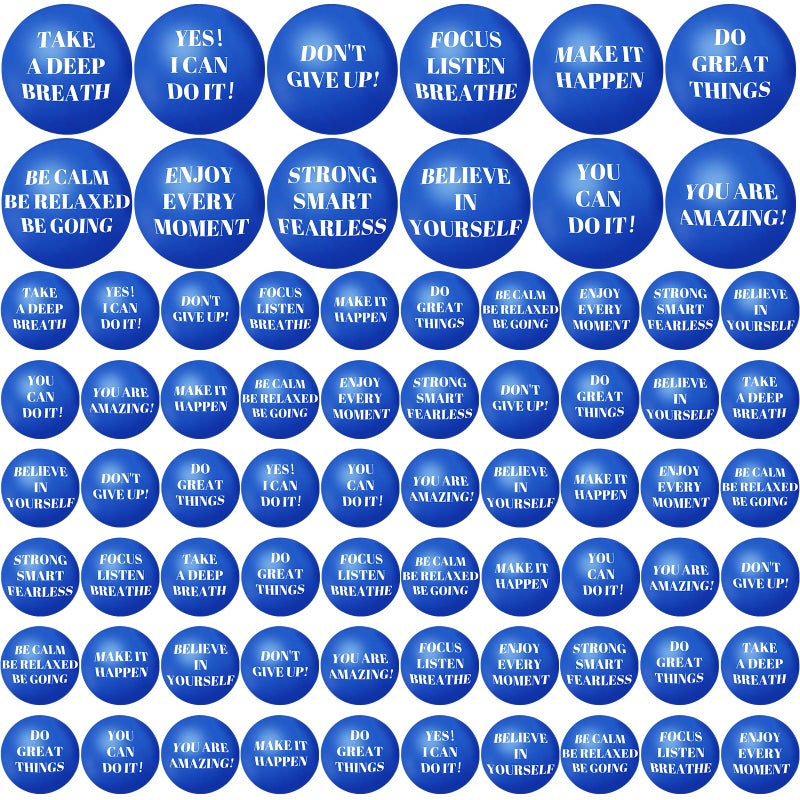 Oleitodh 96 Pieces Motivational Stress Balls 2 Inch Inspirational Stress Relief Ball Bulk Hand Exercise Balls Encouraging Blue Foam Balls Anxiety Small Balls with Quotes for Kids Adults Teens 12 Styles - Image 3