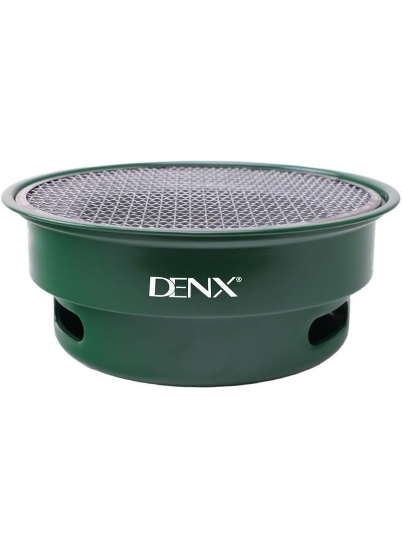 DENX Charcoal Barbecue Grill DX2812 – Portable Outdoor Round BBQ Grill with Non-Stick Surface, Removable Grease Tray, Compact Travel Grill for Camping, Picnic, Garden & Balcony Cooking – Green - Image 2