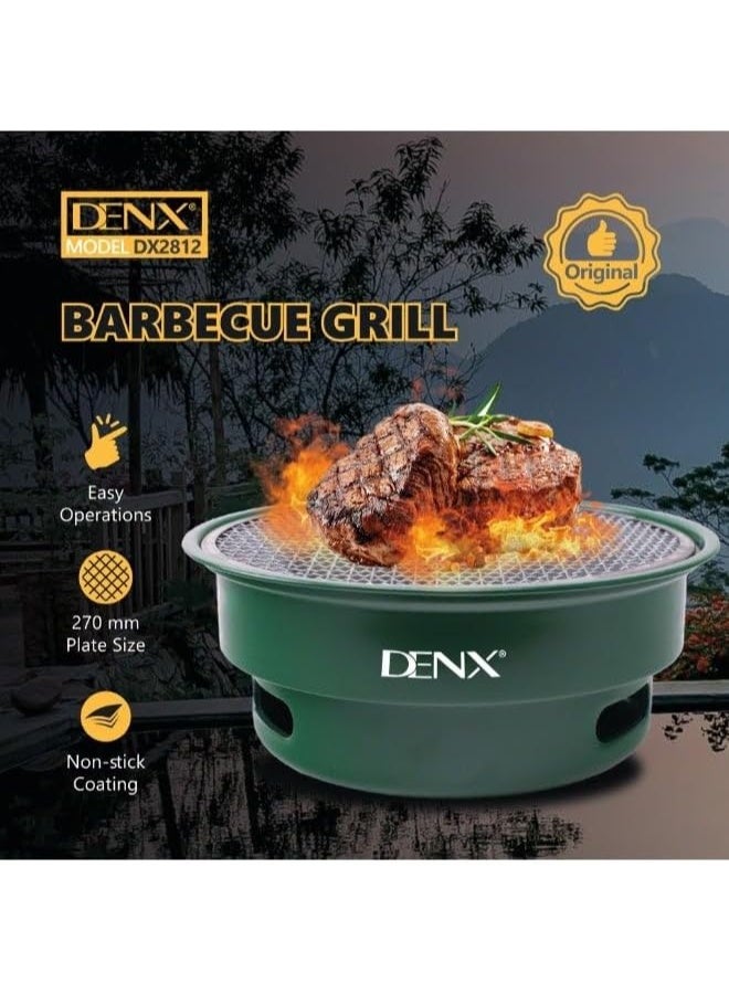 DENX Charcoal Barbecue Grill DX2812 – Portable Outdoor Round BBQ Grill with Non-Stick Surface, Removable Grease Tray, Compact Travel Grill for Camping, Picnic, Garden & Balcony Cooking – Green - Image 3