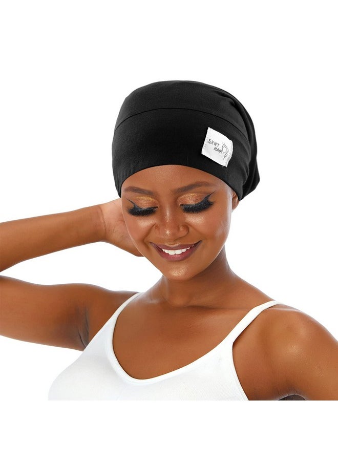 sent hair Satin Lined Bonnet For Women Hair Cover Bonnet Adjustable Slouchy Beanie For Night Sleeping Slap Cap For Long Curly Hairbraidsdreadlocks(Black)  - Image 3